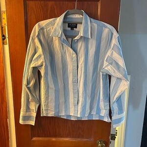 J. Crew Light Blue and White Striped Button-Up